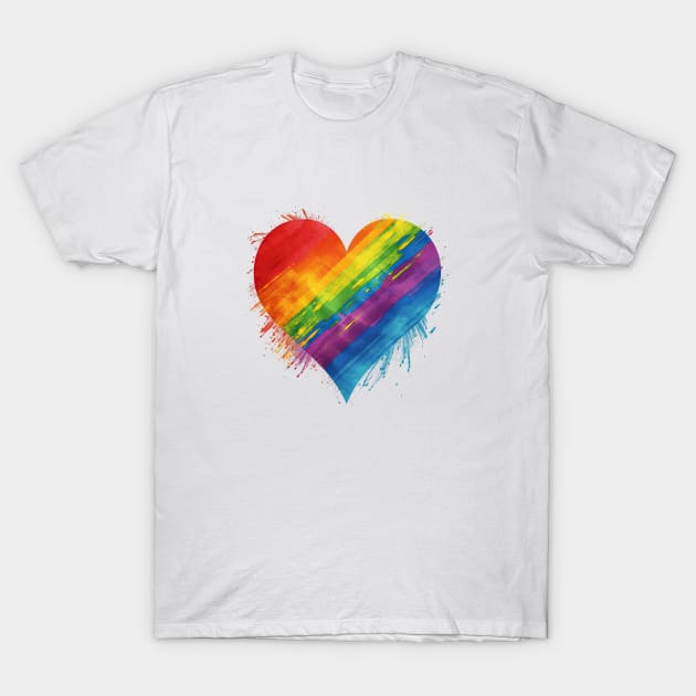 Watercolor Rainbow Pride Heart - LGBTQIA LGBT Pride - Love is Love T-Shirt by JensenArtCo
